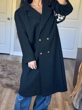 Vintage Karizma Black Wool Coat Double Breasted Gold Buttons 90s Old Money USA